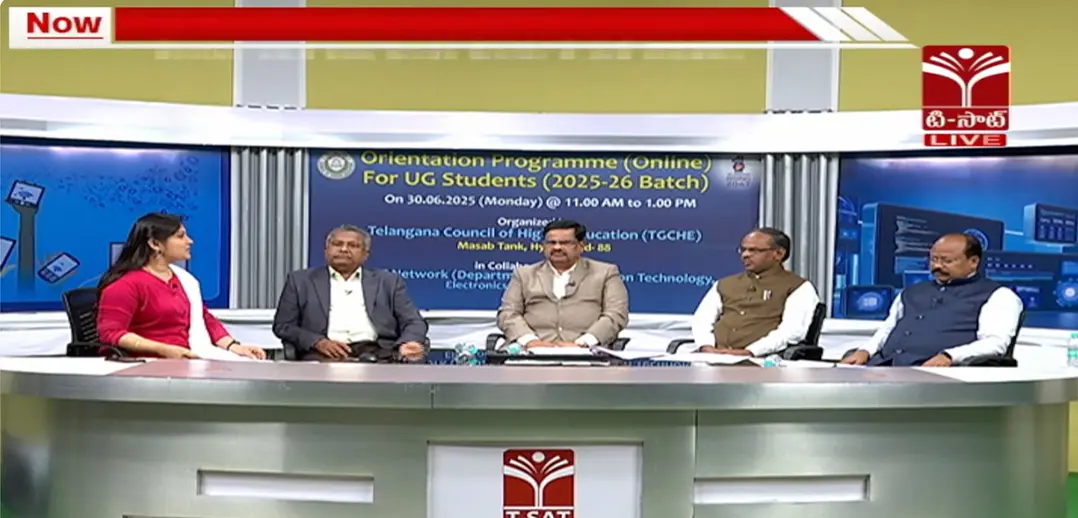 The TGCHE conducted an Orientation program on 30 June 2025 (through online mode) in collaboration with the T-SAT Network (Dept. Of IT, E&C) to address the UG students (2025-26 Batch) on the relevance and future prospects of the BA, BBA, BCOM and BSC programs. 