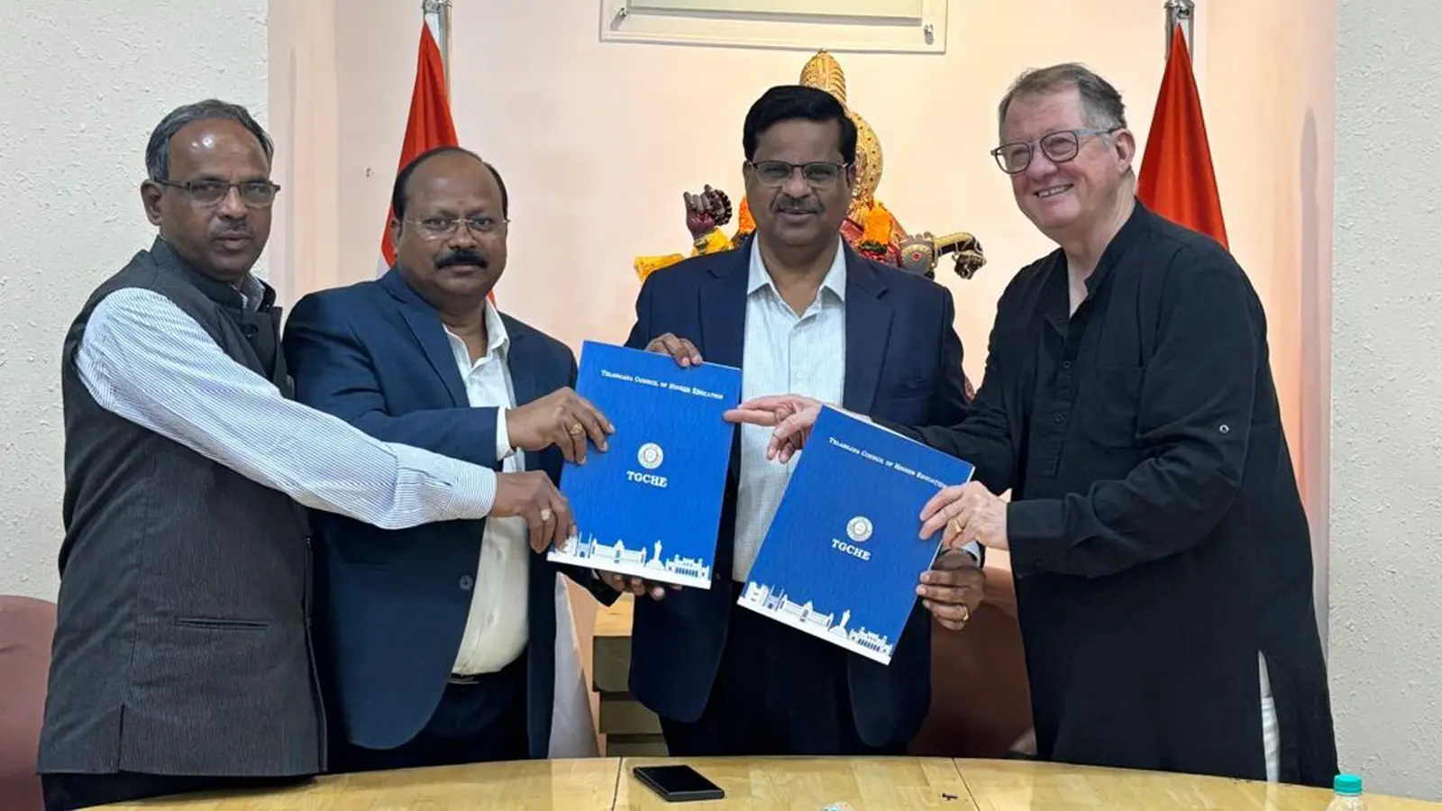 The University of San Diego (USD) and TGCHE signed an MoU to foster academic excellence on 7 August 2025. Prof. V. Balakista Reddy, Chairman, Prof. E. Purushotham, Vice Chairman – I, with Prof. Chell Roberts, Dean, Shiley-Macros School of Engineering, University of San Diego, USA and Prof Sriram Venkatesh, Secretary, TGCHE.