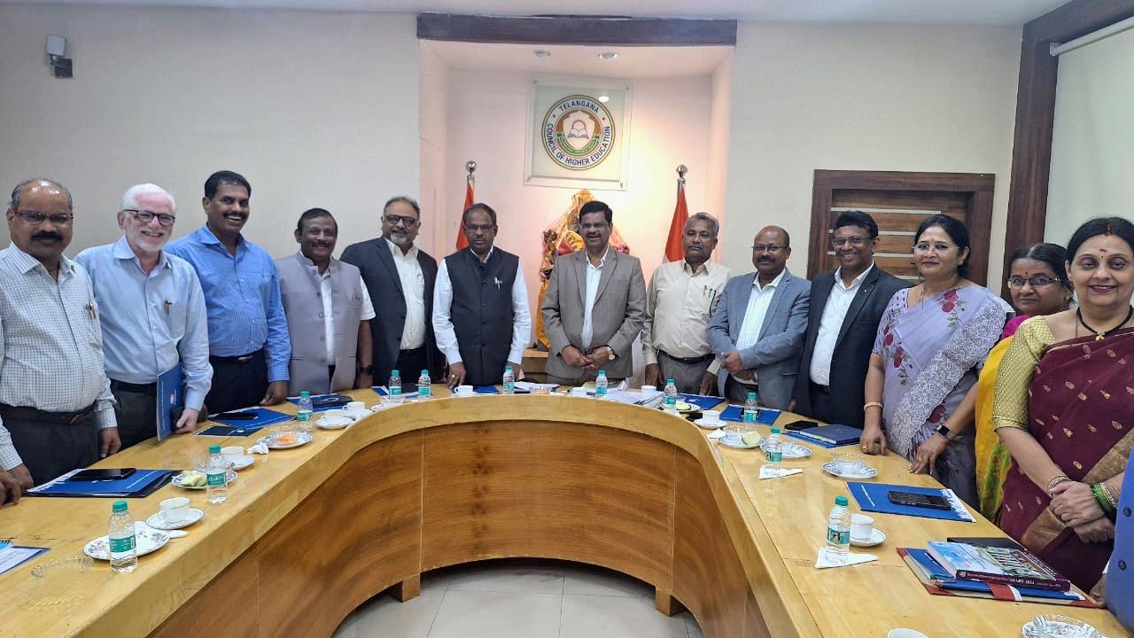 Prof. V. Balakista Reddy, Chairman, TGCHE chaired a meeting, attended by the Vice-Chancellors and other representatives of state universities, to discuss implementation of a facial recognition system for marking attendance of staff and students, as part of the best practices in government universities, on 13 September 2025.