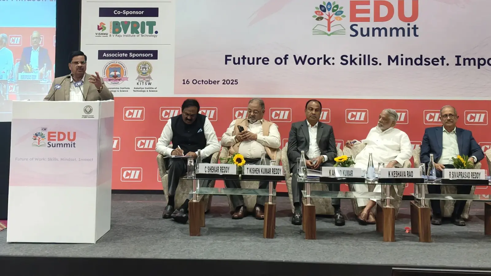 Prof. V Balakista Reddy, Chairman, TGCHE delivered the Keynote address at the EDU Summit on Future of Work: Skills, Mindset & Impact, organised by the Confederation of Indian Industries, Hyderabad on 16 October 2025.