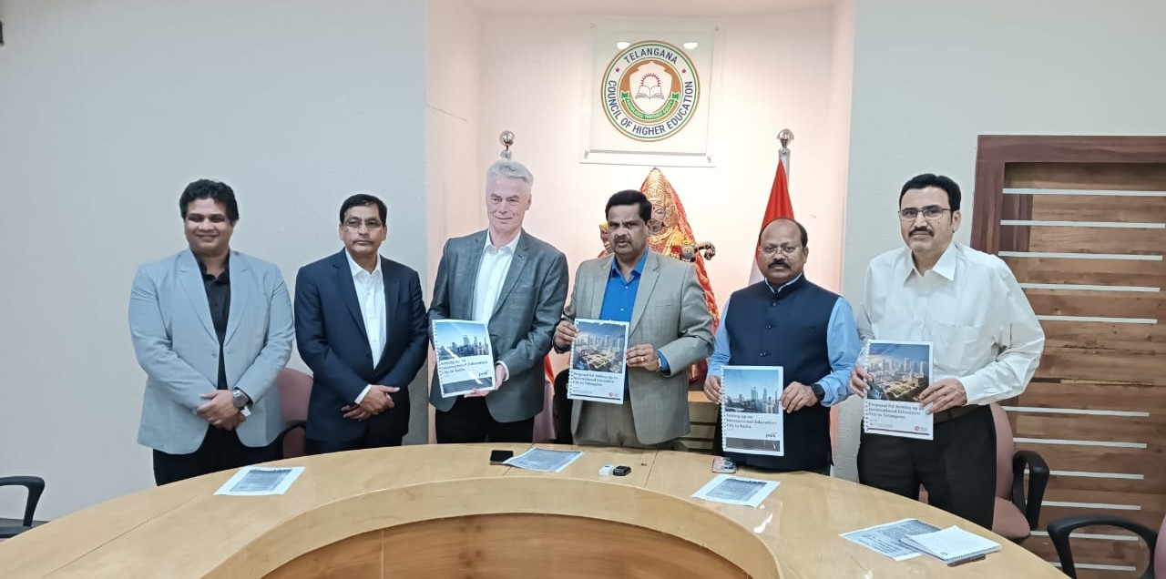 A delegation from Victoria Institute of Technology (VIT), Australia represented by Mr Nagarjun Surapaneni, President, VIT, Mr Alan Griffin, Advisory Board Member, VIT and Mr Rohith Meneni, Vice President, Veri Once Pvt Ltd met Prof V. Balakista Reddy, Chairman, and Prof Sriram Venkatesh, Secretary, TGCHE to discuss regarding their interest to set up Education City in Telangana on 5 December 2025