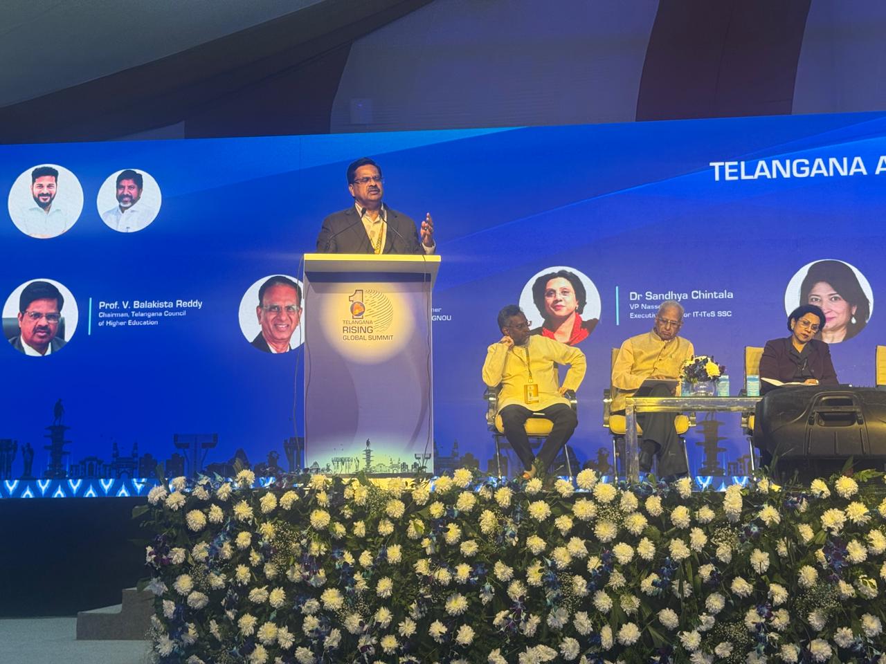 Prof. V. Balakista Reddy, Chairman, TGCHE, spoke in the panel, on Telangana as a Global Education Hub, in the Telangana Rising - Global Summit held on 8 December 2025