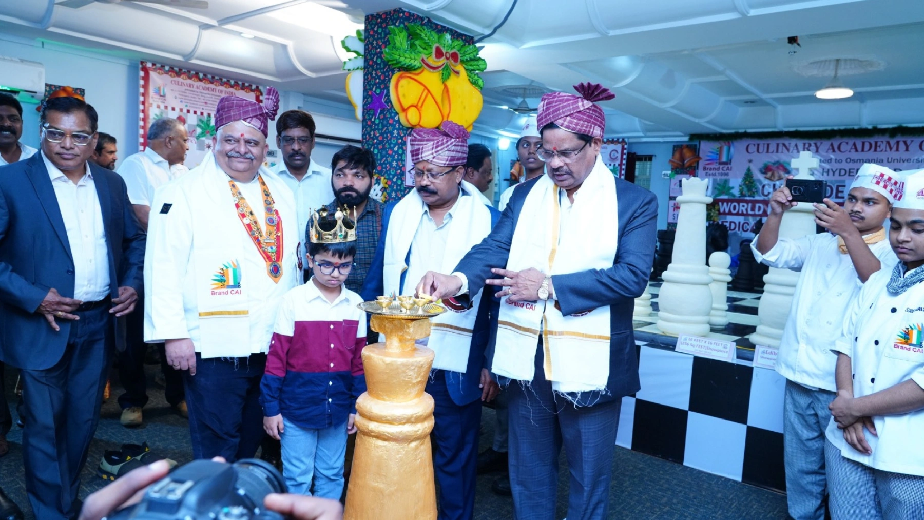 Press release - The Culinary Academy of India, Hyderabad, boldly embarked on its Sixth World Record attempt, celebrating India’s remarkable prowess in the game of Chess- Chairman, TGCHE - Chief Guest