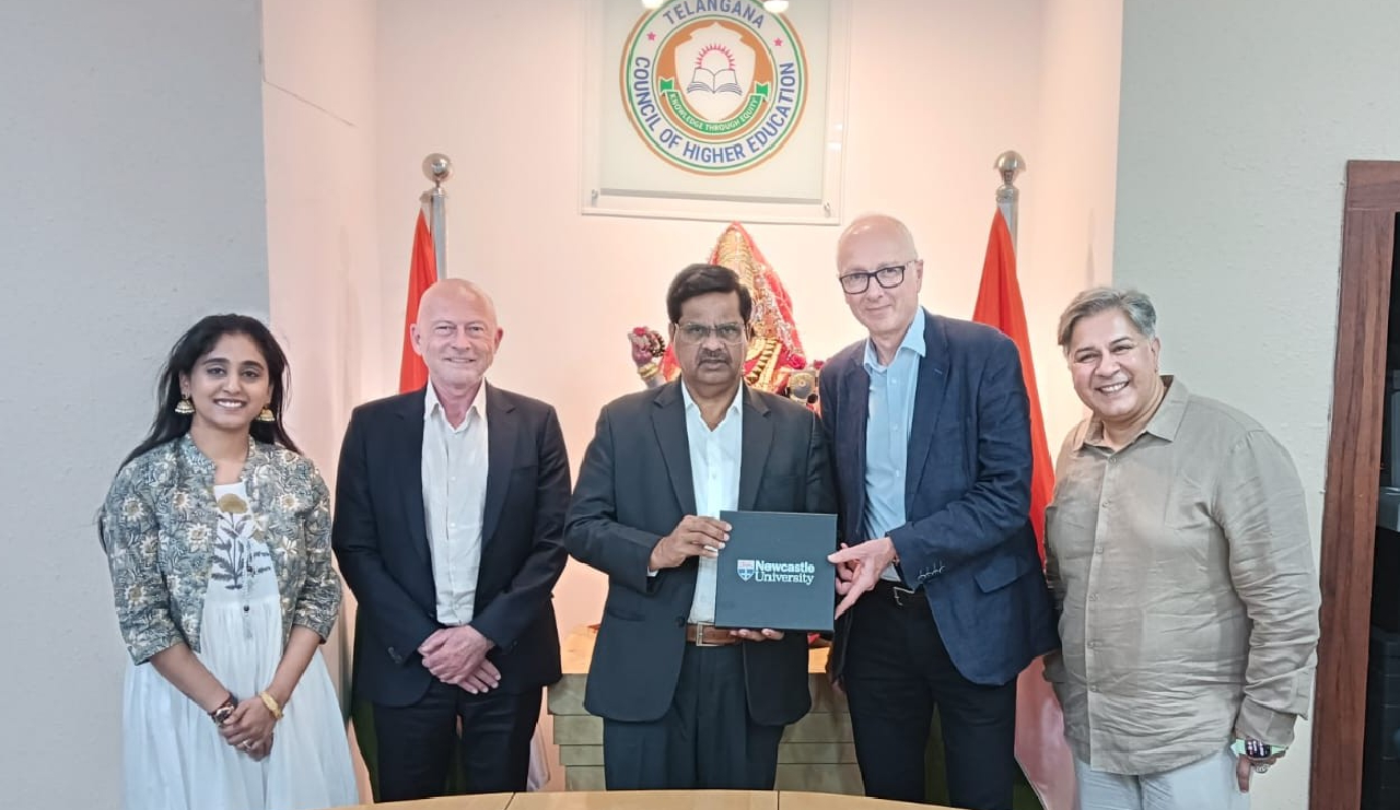 A team from Newcastle University from the United Kingdom met Prof. V. Balakista Reddy, Chairman, TGCHE on 15 April 2026, to explore possible collaboration in AI and Data Science, innovation and entrepreneurship, sustainable and resilient cities, allied healthcare programs and agro business management