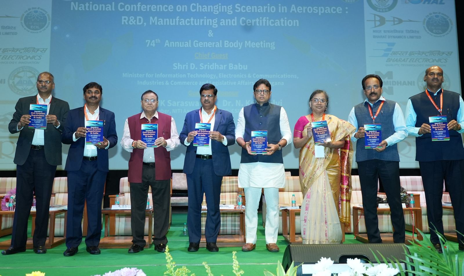 Mr. D. Sridhar Babu, Honorable Minister for Information Technology, Electronics & Communications, Industries & Commerce, and Legislative Affairs, Government of Telangana, released the book titled “Compendium on Civil Aviation Regulations in India,