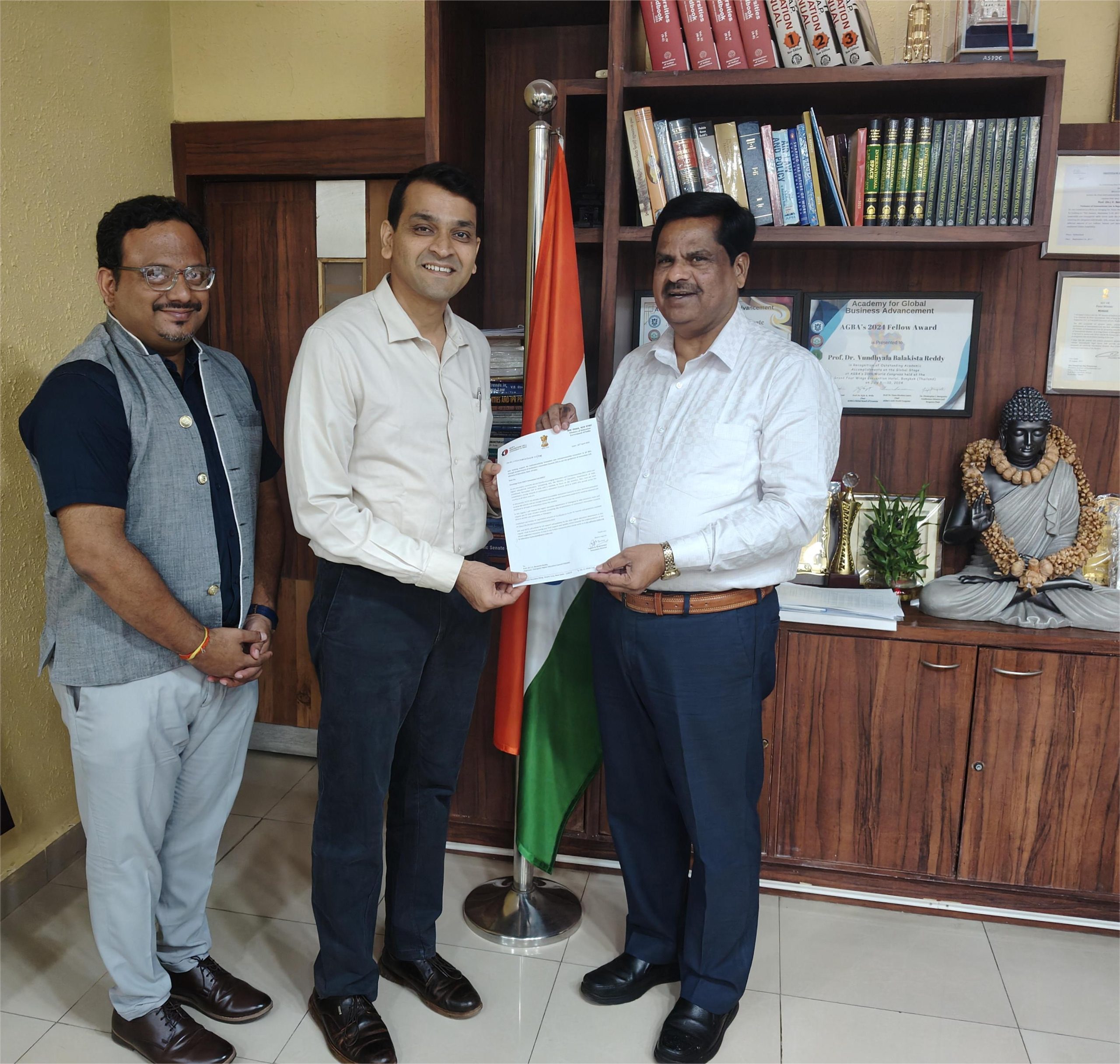 Dr. Yogesh Brahmankar, Director Innovation, Ministry of Education, New Delhi (AICTE) and Dr.Bheema L Reddy, Manager, AICTE, South Central Region, Hyderabad on 23 April 2025, discussed with Prof V. Balakista Reddy, Chairman, TGCHE,  about creating a regional ecosystem for innovation and incubation in the institutions of Higher Education in Telangana