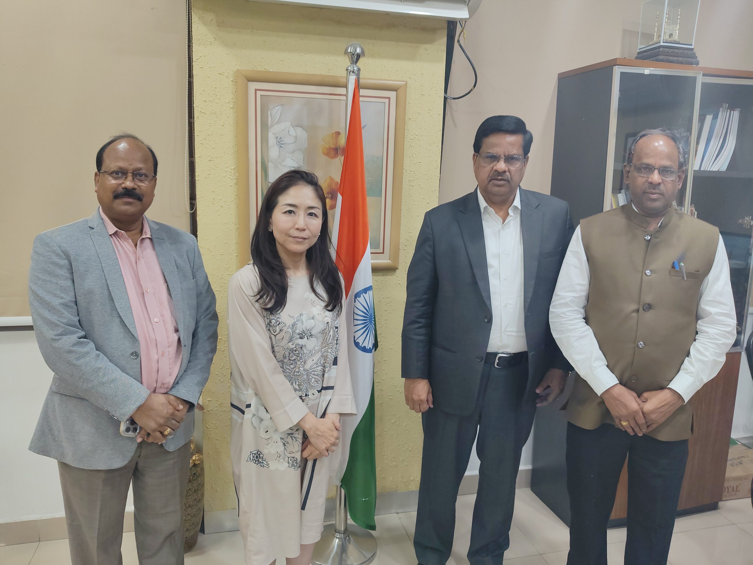 Ms Sayo Saruta, President of New Diplomacy Initiative (ND) and an Attorney at Law in Japan and New York (USA)  met Prof V. Balakista Reddy, Chairman, Prof. E. Purushottam, Vice Chairman- I, and Prof. Sriram Venkatesh, Secretary, TGCHE, 26 April 2025. The discussion was to explore possible collaboration in Higher Education and Cultural Exchange between Japan and Telangana.