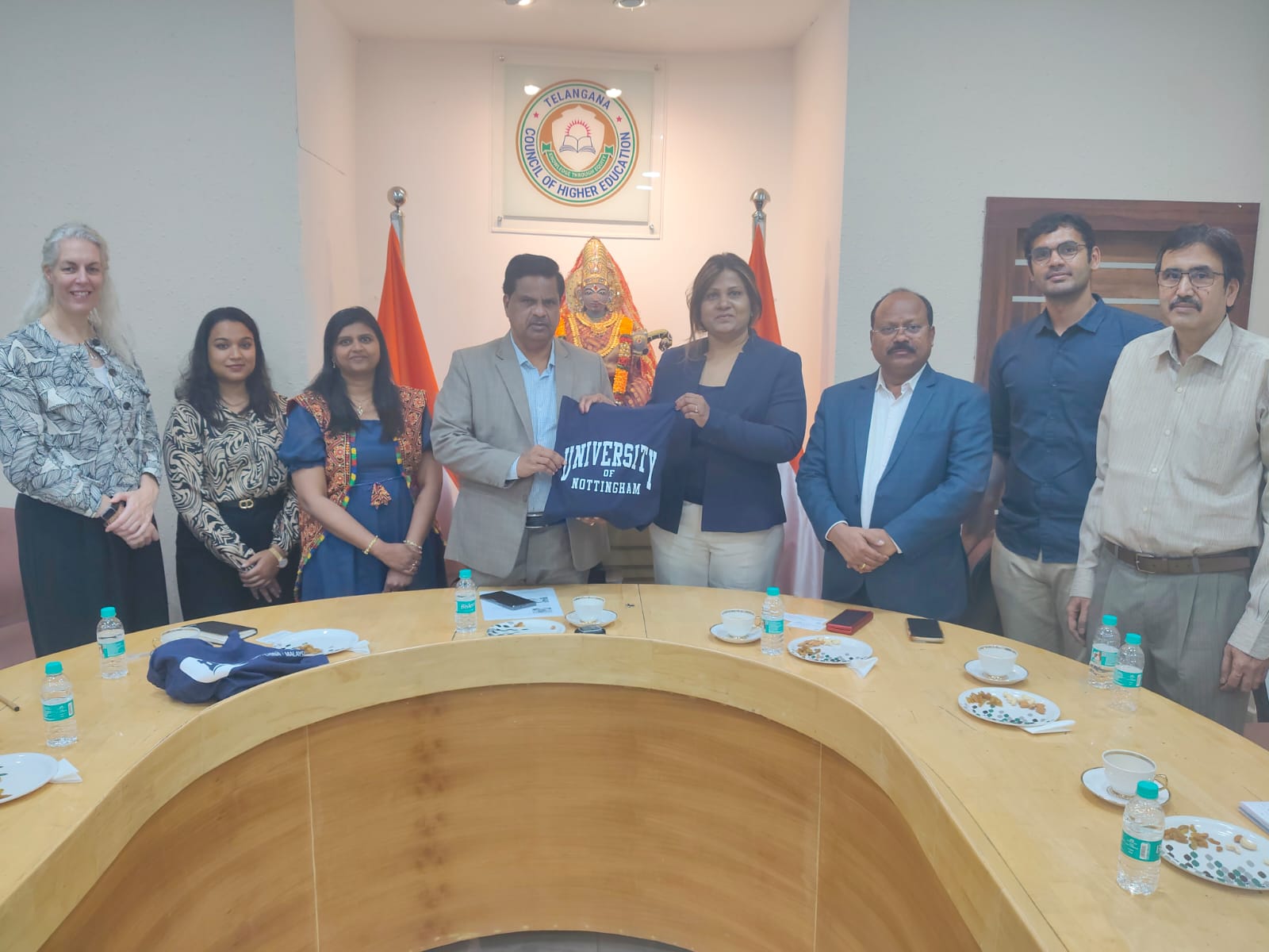 A delegation from the University of Nottingham met Prof. V. Balakista Reddy, Chairman, and Prof. Sriram Venkatesh, Secretary, TGCHE, to discuss collaboration with the universities of Telangana on 24 November 2025.